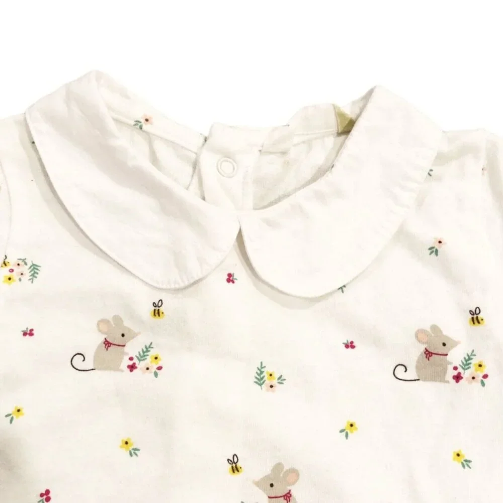 John Lewis 12-18m Mouse Bee Floral Collared Bodysuit Onesie